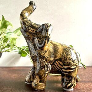 Le Vie Ceramic Elephant Figurine Animal Print Y2K